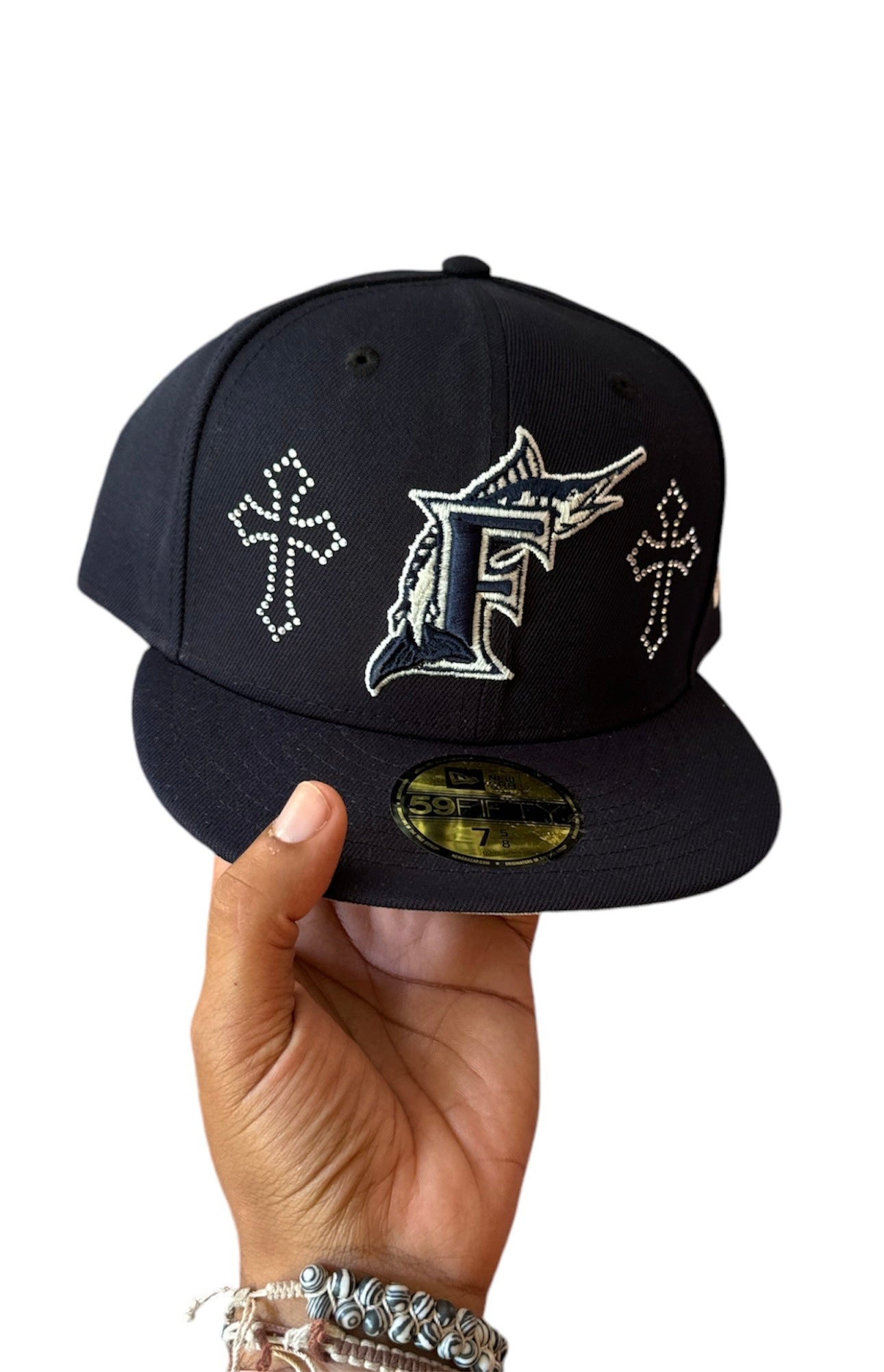 Size 7 5/8 Navy Cross Marlins Fitted