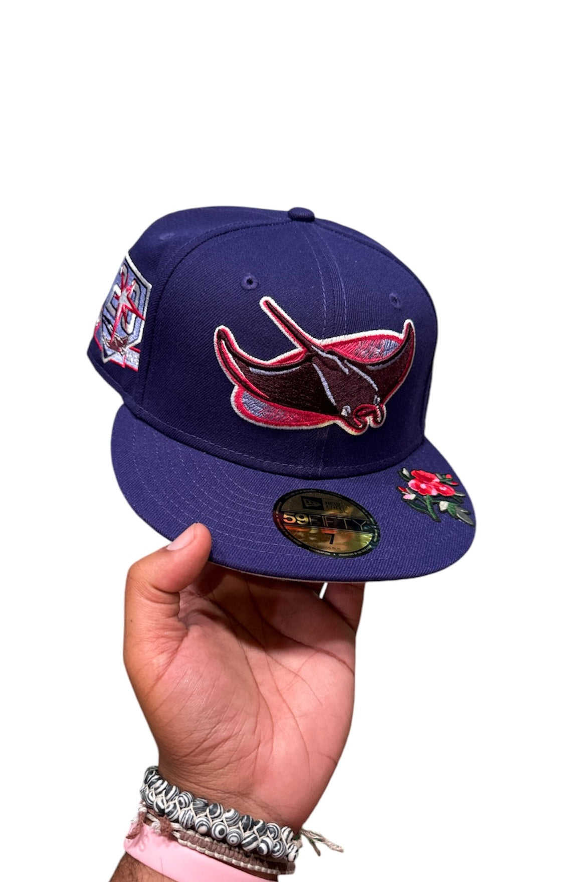Size 7 Devil Rays Navy/Pink Fitted
