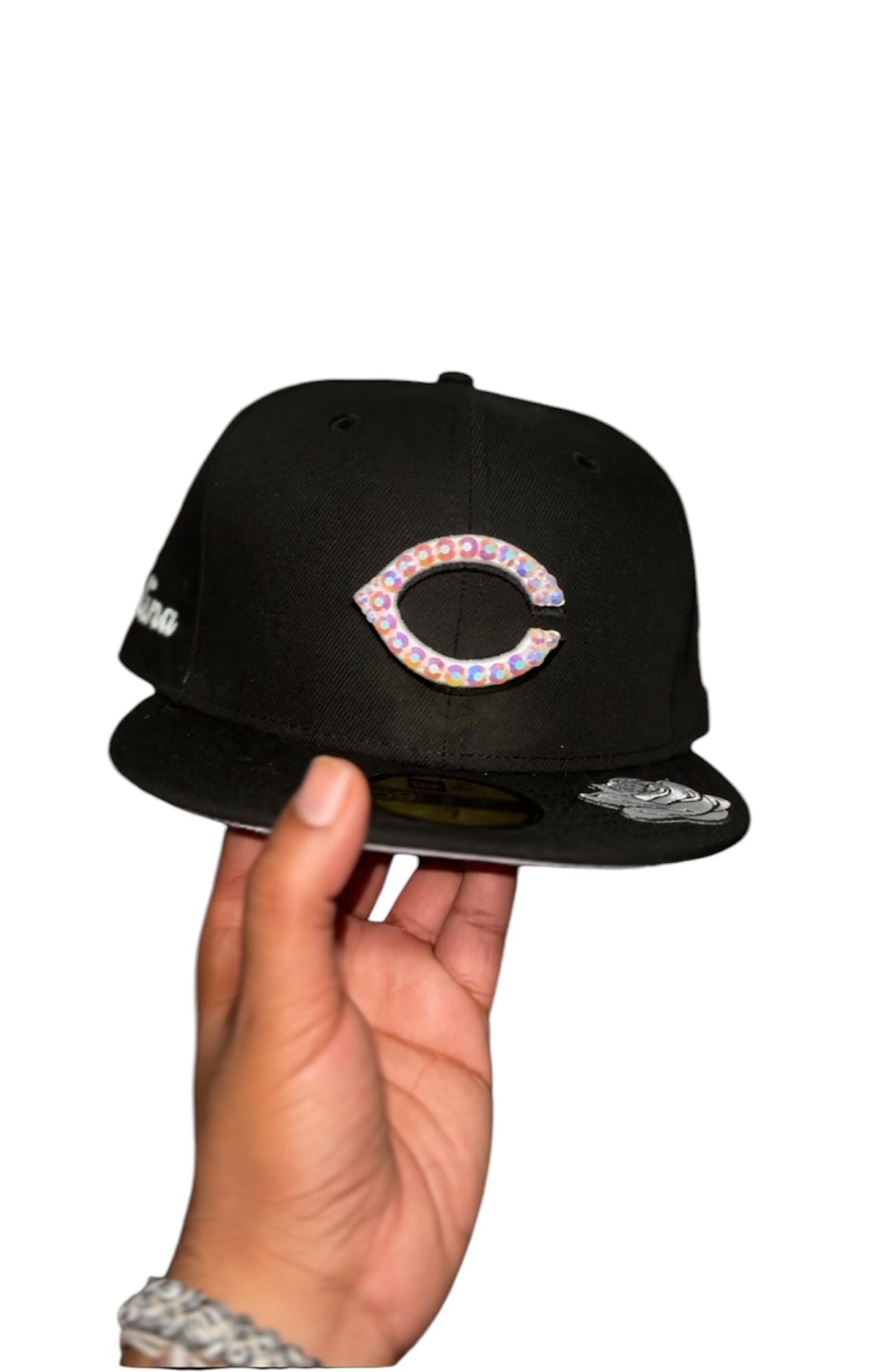 Black Iced-out Cincinnati Reds Fitted