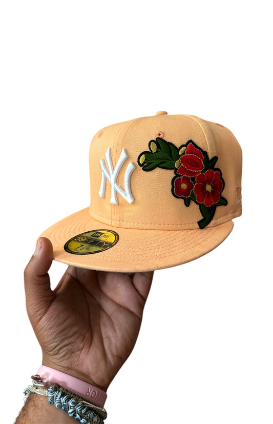 Size 7 1/2 Peach Floral Yankees Fitted